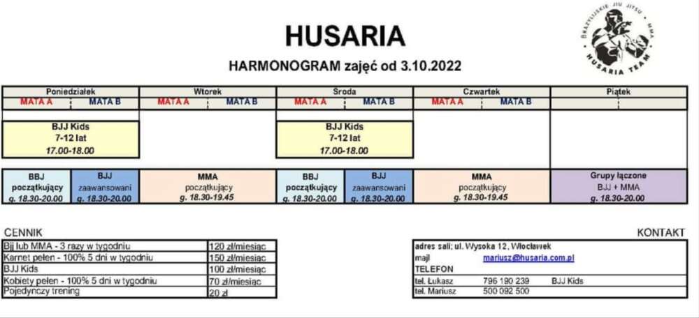 Harmonogram treningów