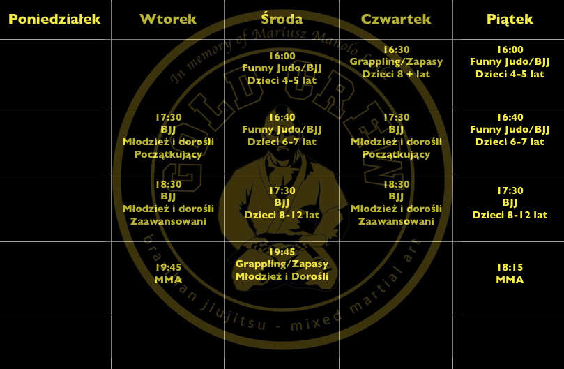Harmonogram treningów